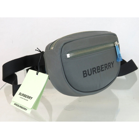 $760 BURBERRY CANNON CHARCOAL GRAY NYLON BLACK LOGO ZIP FANNY PACK BELT BUM BAG - Picture 2 of 15